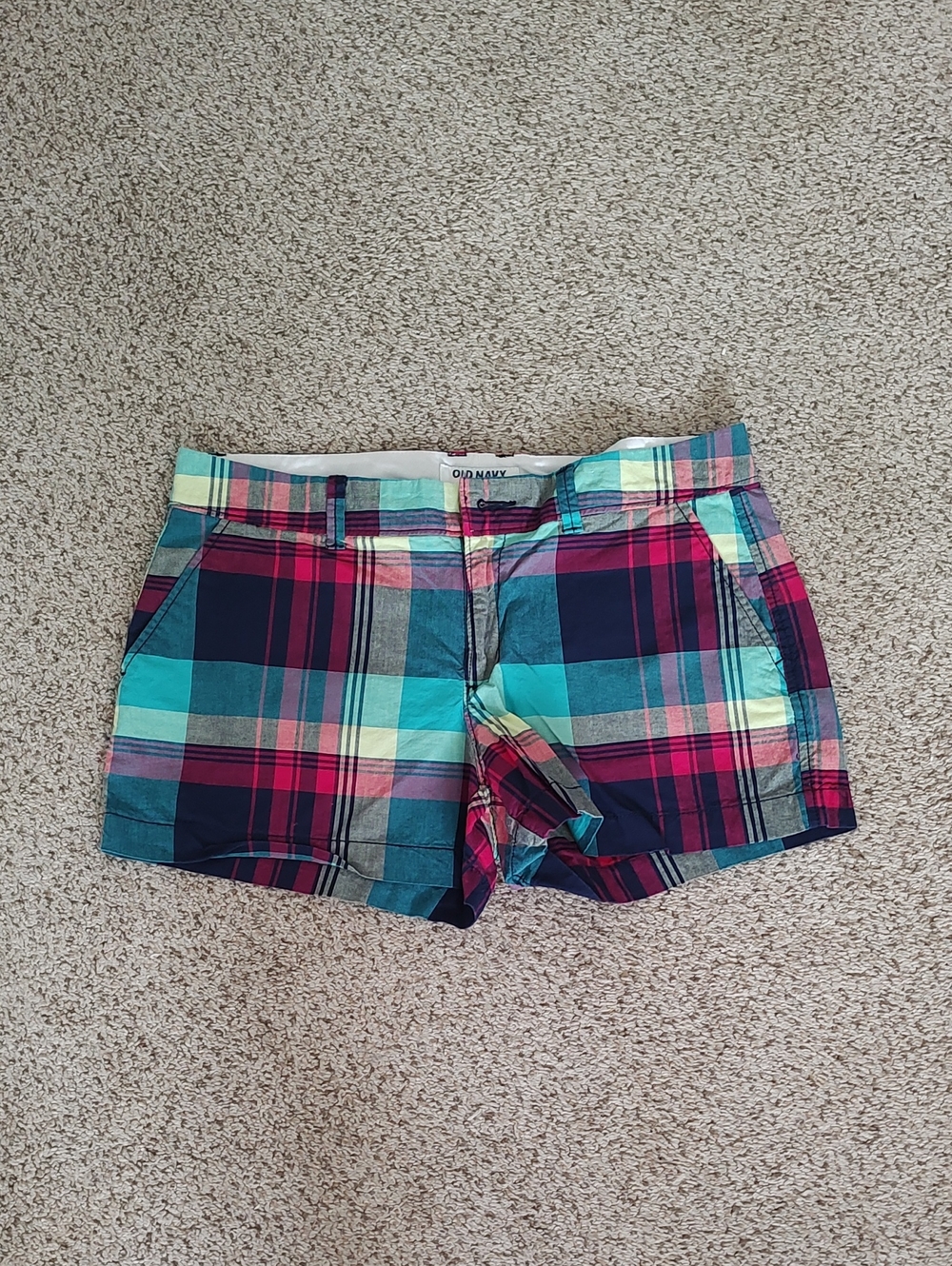 Old Navy Plaid Shorts - Teal, Pink & Navy